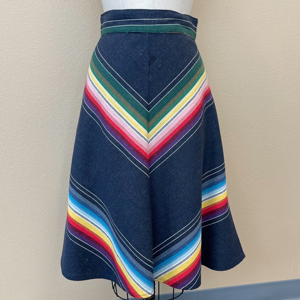 Handmade 60s 70s Classic Southwest Serape Striped Mexican Hippie Boho Skirt